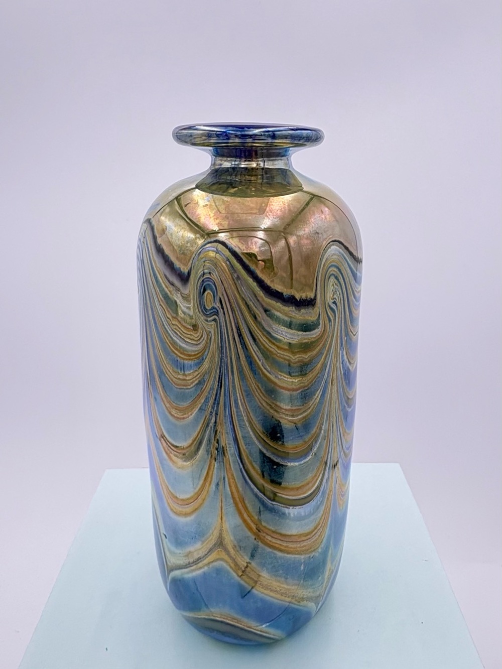 Vintage Stephen Fellerman Handblown Contemporary Pulled Loop Art Glass Vase 1986